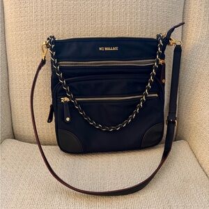 MZ Wallace Navy Uptown Crossbody Bag with Gold Accents